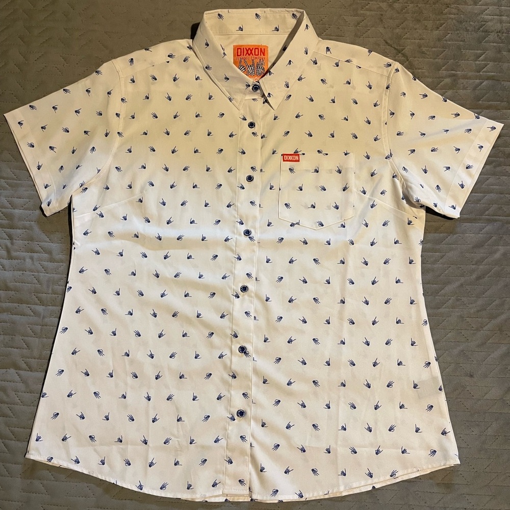 Dixxon s/l button up shirt women’s size XL white/blue NWOT